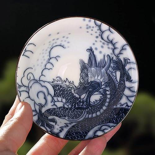 Miniatura 2 de Dargon - Juego de 4 tazas para sombreros de 2.8 onzas, taza de té esmaltada de porcelana azul y blanca