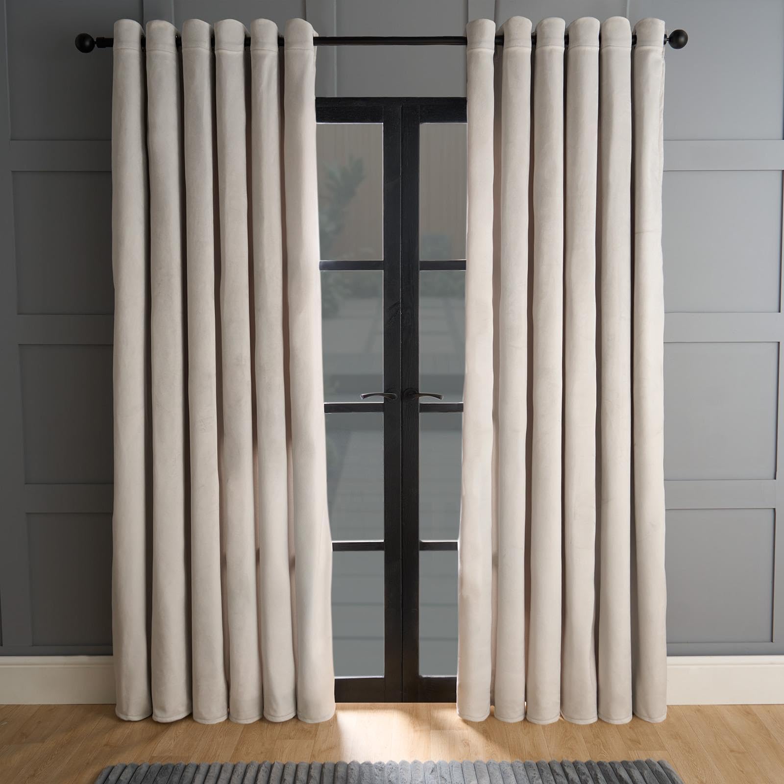 OHS Thermal Matte Velvet Ready Made Eyelet Curtains - Light Grey - 229cm x 229cm