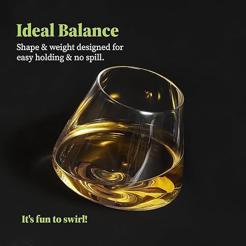 Miniatura 4 de QUAFFER Juego de 2 vasos de vino de whisky inclinados, airean de forma natural, vidrio inclinado antiderrames, moderno y elegante, cristal antiguo