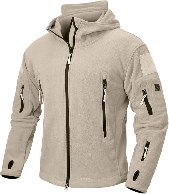 NAVEKULL Men's Tactical Fleece Hoodie Jacket - Winter Warm, Windproof, With 7 Zipper Pockets