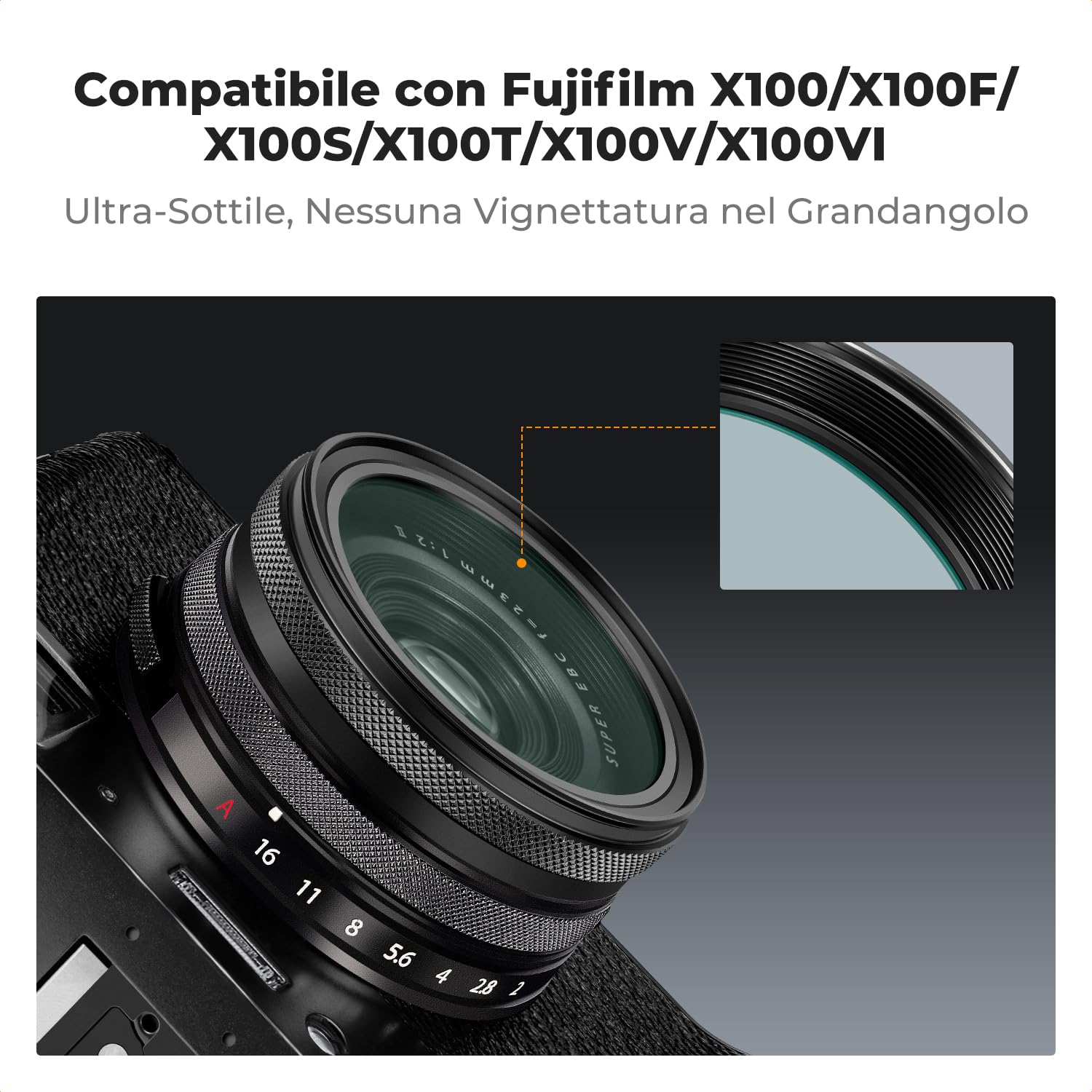 K&F CONCEPT Nano-Xcel Filtro Black Mist 1/4 per Fujifilm X100 Serie, Filtro Black Diffusione 1/4 con 28 Strati Rivestimento Nano compatibile con Fujifilm X100 X100S X100F X100T X100V X100VI(Nero)