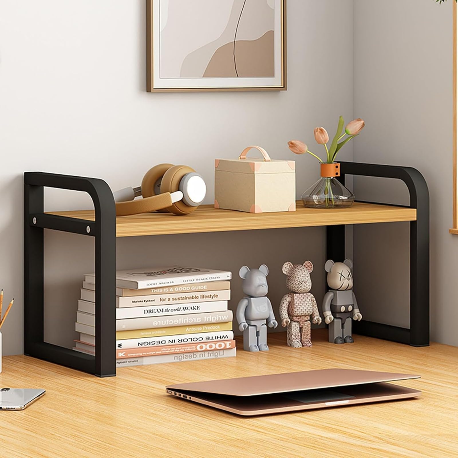 Amazon.co.jp: kxptso 卓 上 ラ ッ ク 机上棚 デスク 幅 棚 メタル 棚