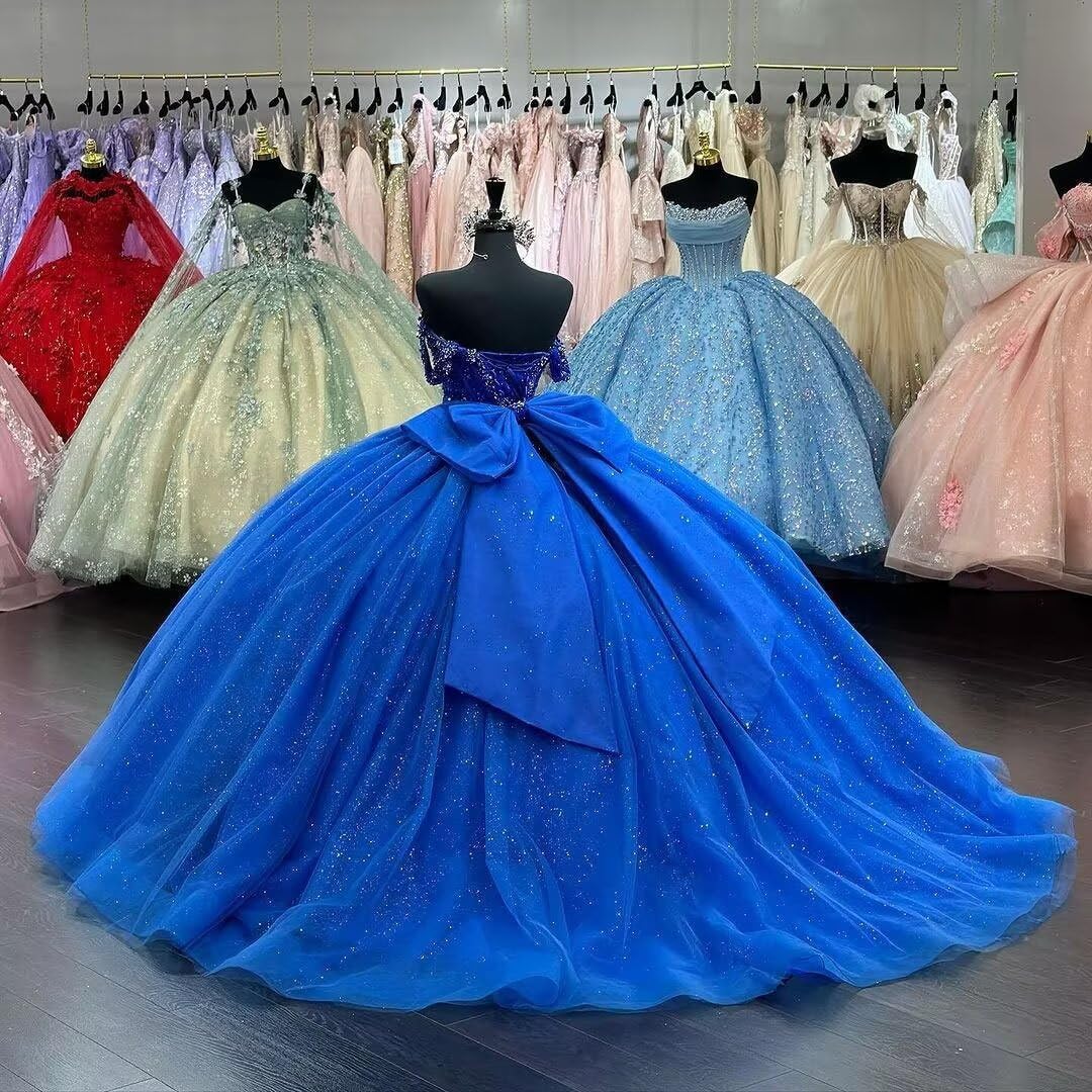 Vestidos de quinceañera con Hombros Descubiertos y Cuentas con Lazo, Vestidos de quinceañera Formales Largos para Fiesta de graduación MT034