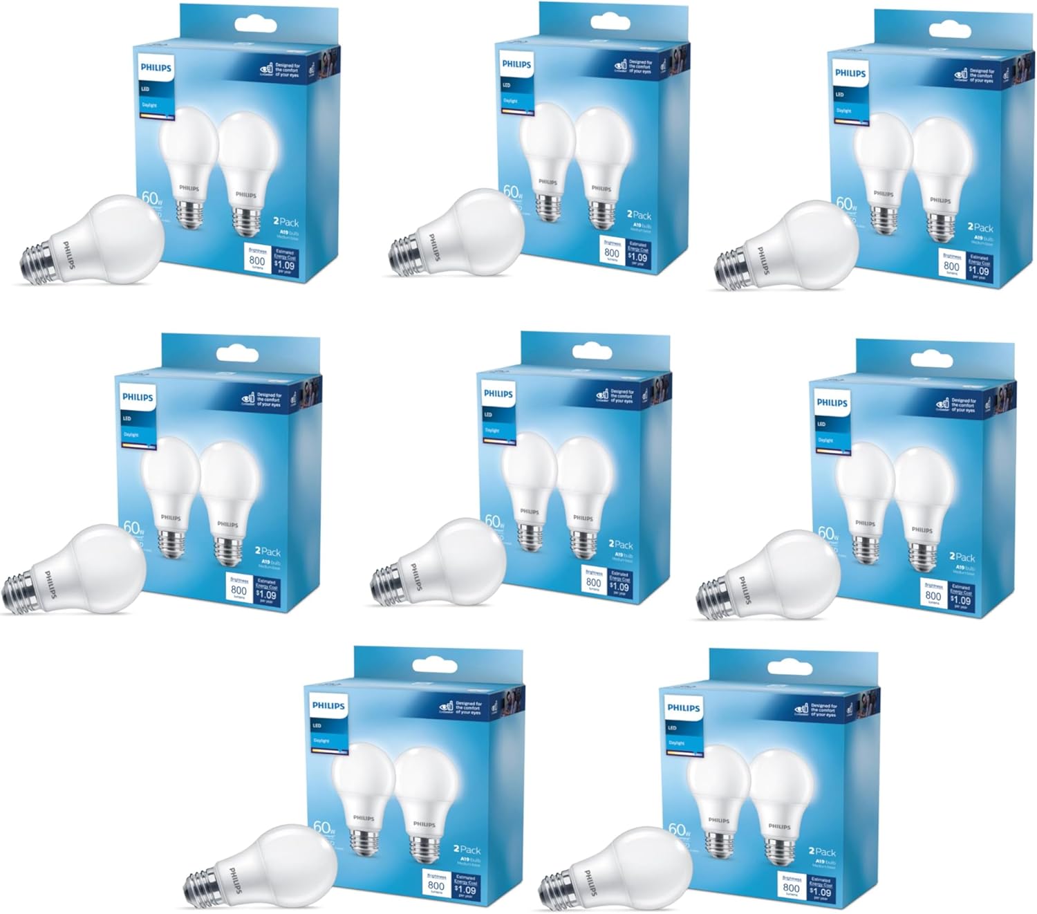 PHILIPS LED 60W A19 16-Pack Basic Daylight (5000K) 800 Lumen (9W = 60W) Frosted Flicker-Free Light Bulbs