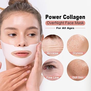 Bio Collagen Face Mask Overnight, Korean Glass Skin Collagen Real Deep Face Masks Skincare, Korean Skincare - Fights Wrinkles, Glow & Rejuvenating Skin, 4 Pack