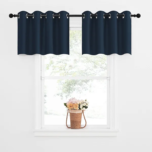 NICETOWN Blackout Window Tiers Curtains Valances - Grommet Top Short Kitchen Window Treatment Curtain Topper Tiers for Kitchen/Bathroom/Living Room, 52W x 18L, 2 Panels, Navy