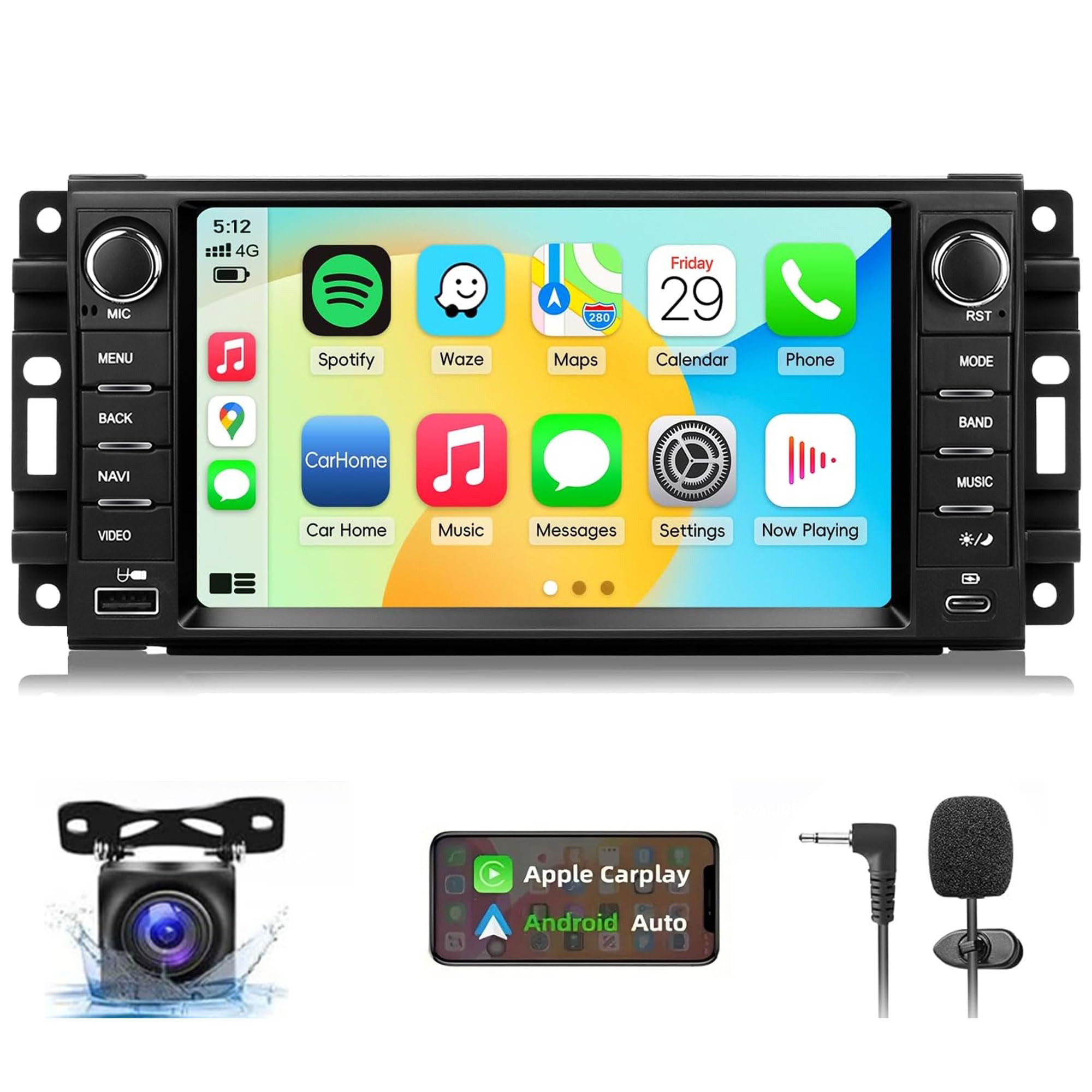 Photo 1 of [4+64G] Android 13 Car Stereo w/Carplay & Android Auto for Jeep Wrangler Radio 2007-2018,for Chrysler for Dodge Ram 1500/2500/3500 Radio Upgrade with AHD Camera,GPS Navigation,SWC,WiFi,FM,Bluetooth