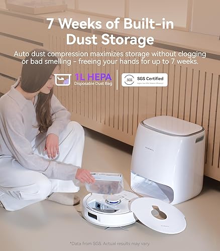 Miniatura 7 de NARWAL Freo Pro Robot Vacuum and Mop Combo, Tangle Free Robot Mop, 8500Pa Powerful Suction, Self-Emptying, Auto Mop Washing, Auto Drying, Obstacle