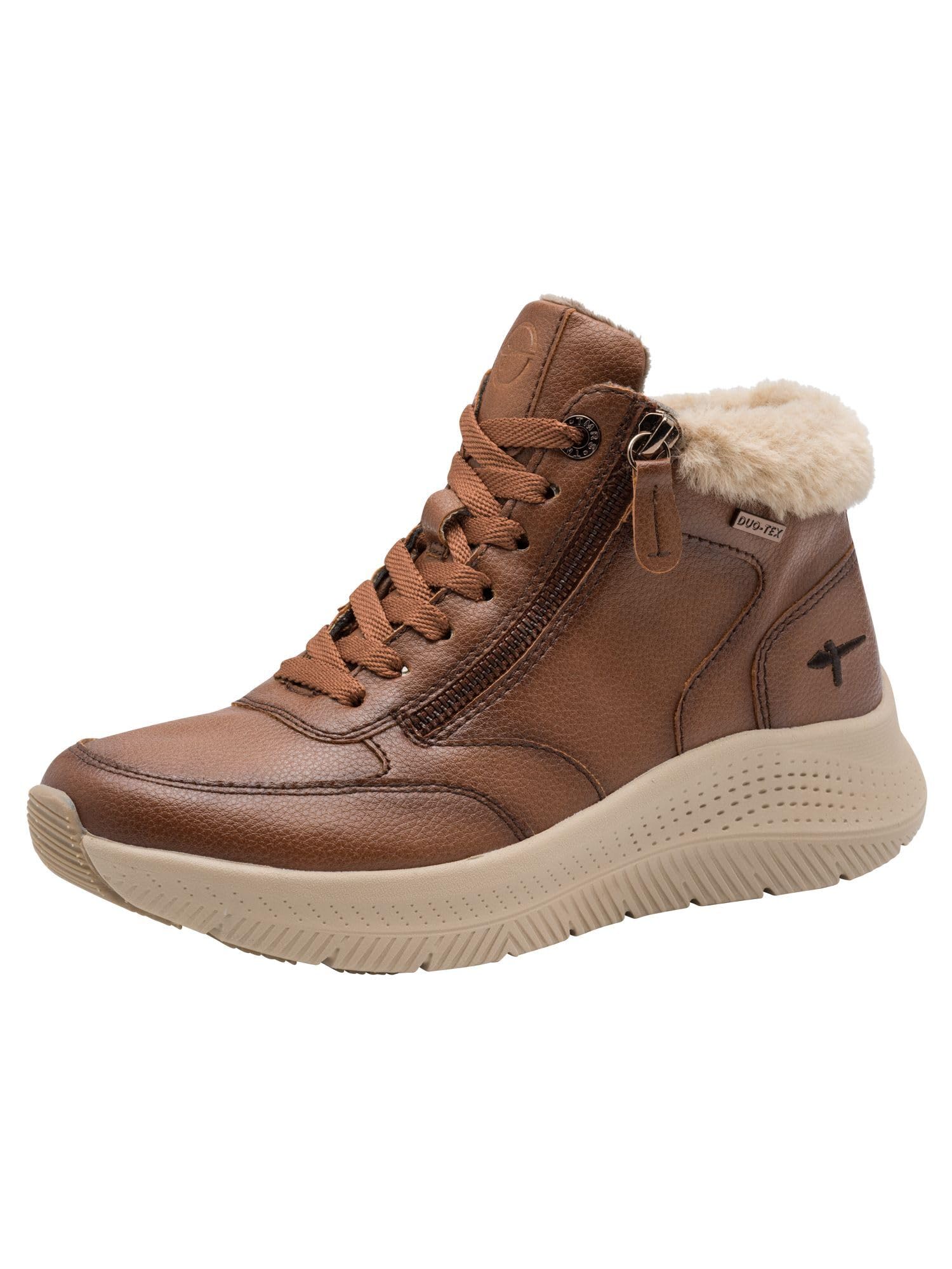 Tamaris Comfort Women’s High Sneakers with Zip Faux Fur, Cognac, 7,5 UK