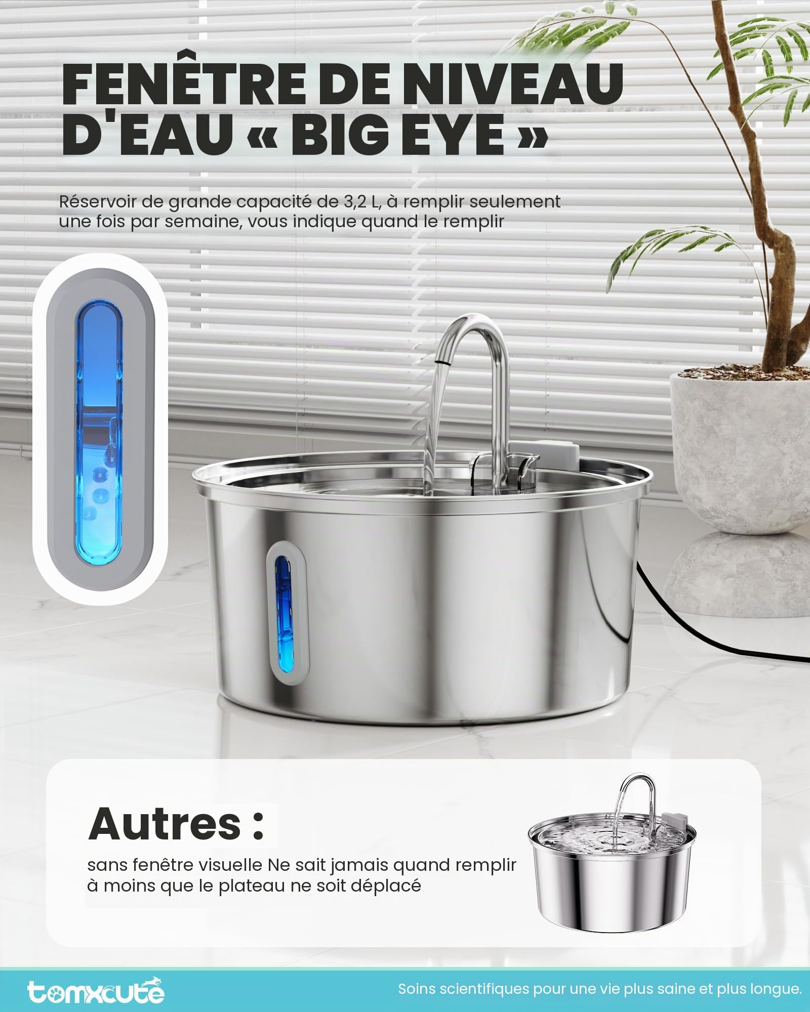 TOMXCUTE Fontaine a Eau Chat INOX (Acier Inoxydable, Robinet Fontaine à Eau pour Chat)