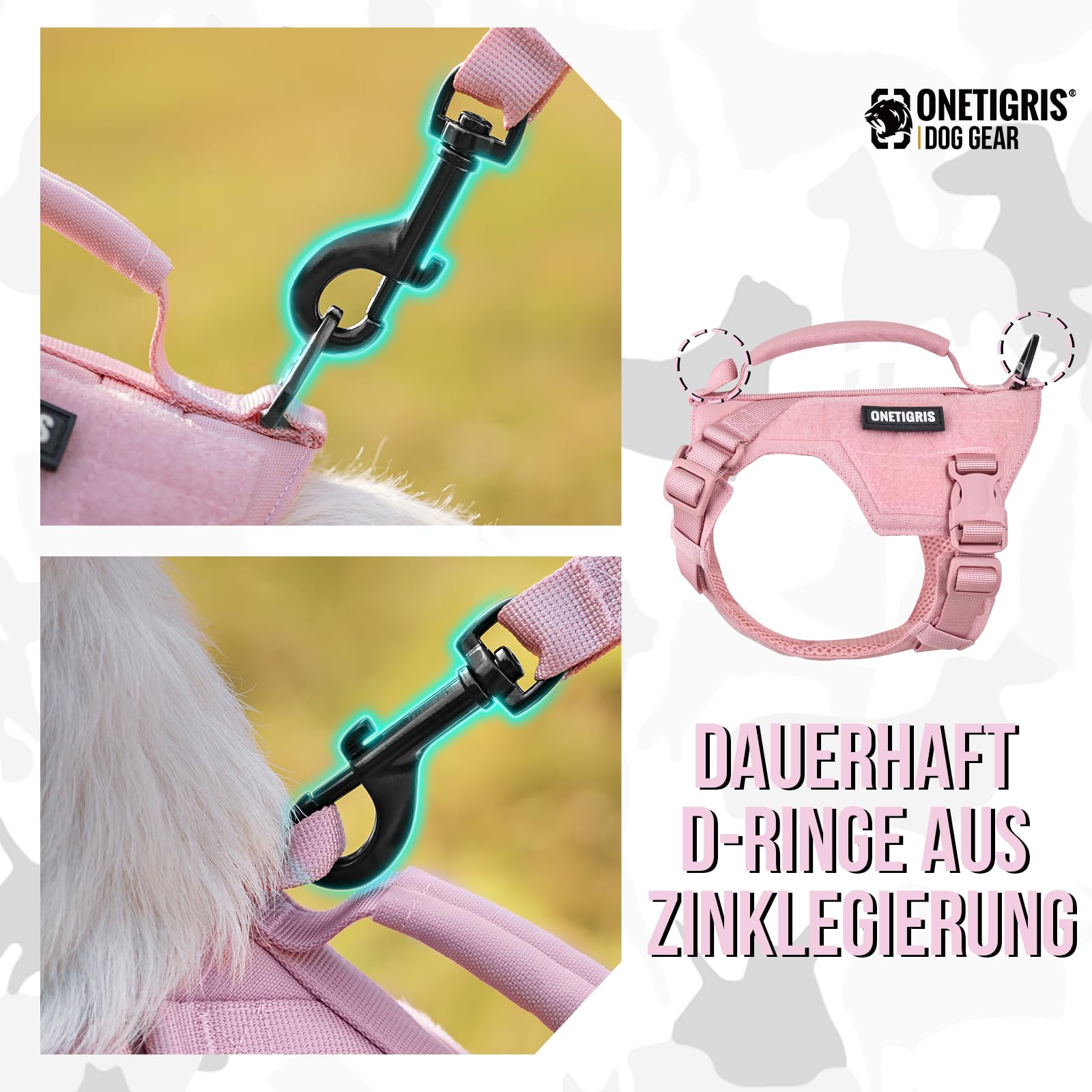 OneTigris Imbracatura per cani di piccola taglia con guinzaglio (150 cm), mini trooper cucciolo con manico di controllo e 2 posizioni di traino per cani di piccola taglia, rosa XXS