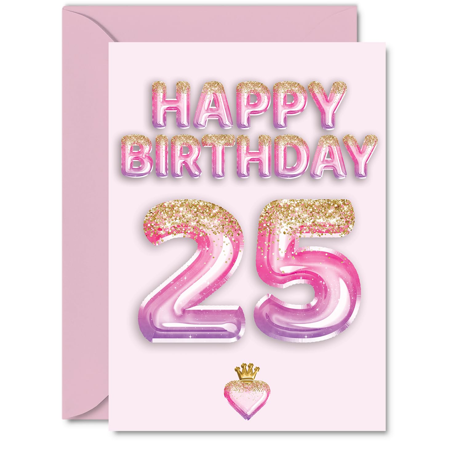 25th Birthday Cards for Women and Men, Pink & Purple Glitter Balloons
