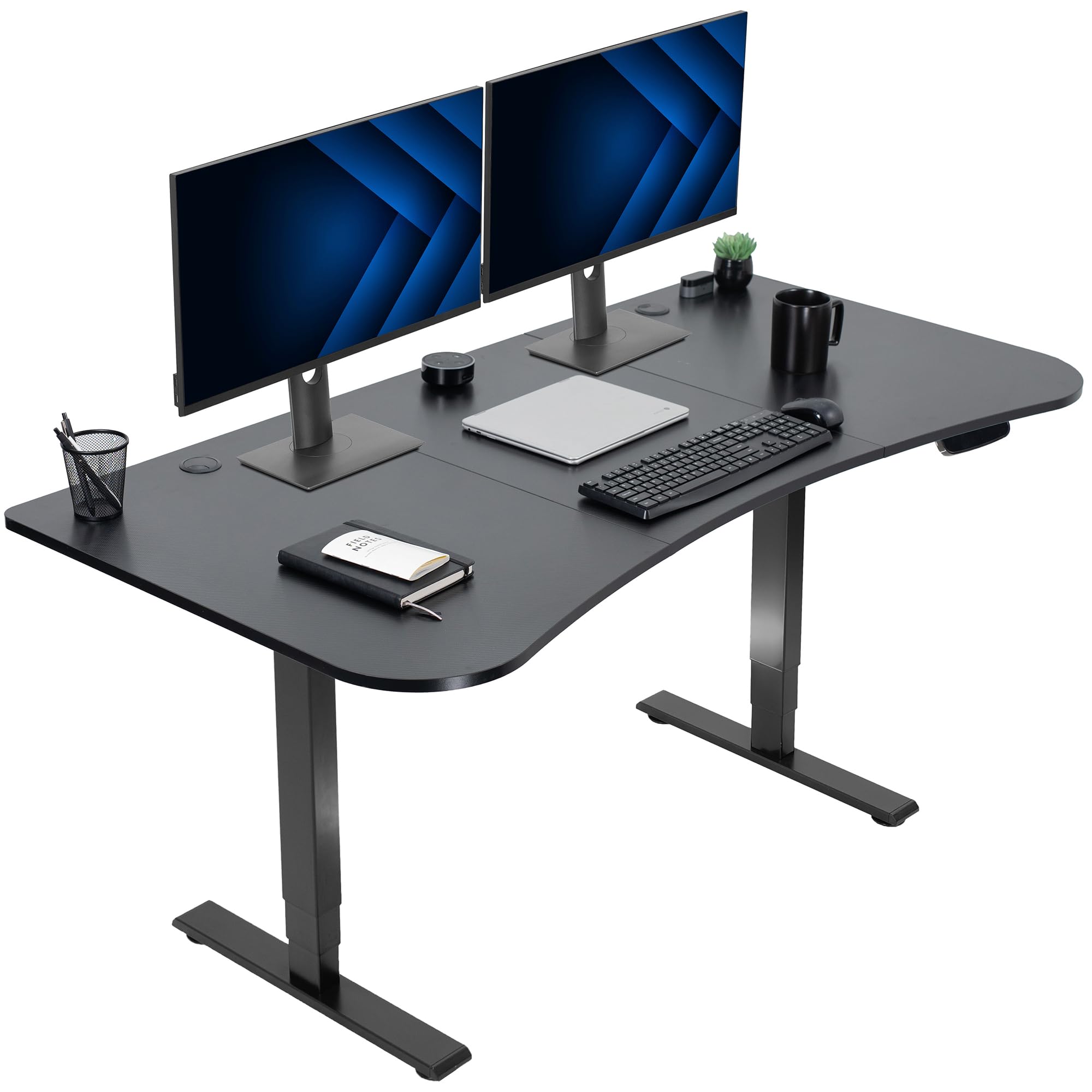 VIVO Electric 63 x 32 in Standing Desk, Touch Screen Adjustment, 220 lb Frame Support, 2E Series, Black Carbon Fiber Top Black Frame, DESK-KIT-2EBR