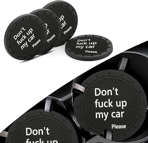 4 PCS Car Cup Coaster, 2.75" 3D Honeycomb English Phrase Personalized PVC Anti-Slip Cup Mat, Waterproof Thermal Insulation Decorative Insert