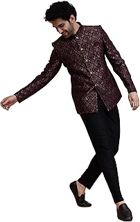 kisah Men Maroon Ethnic Motifs Bandhgala Trouser Set-picture-47
