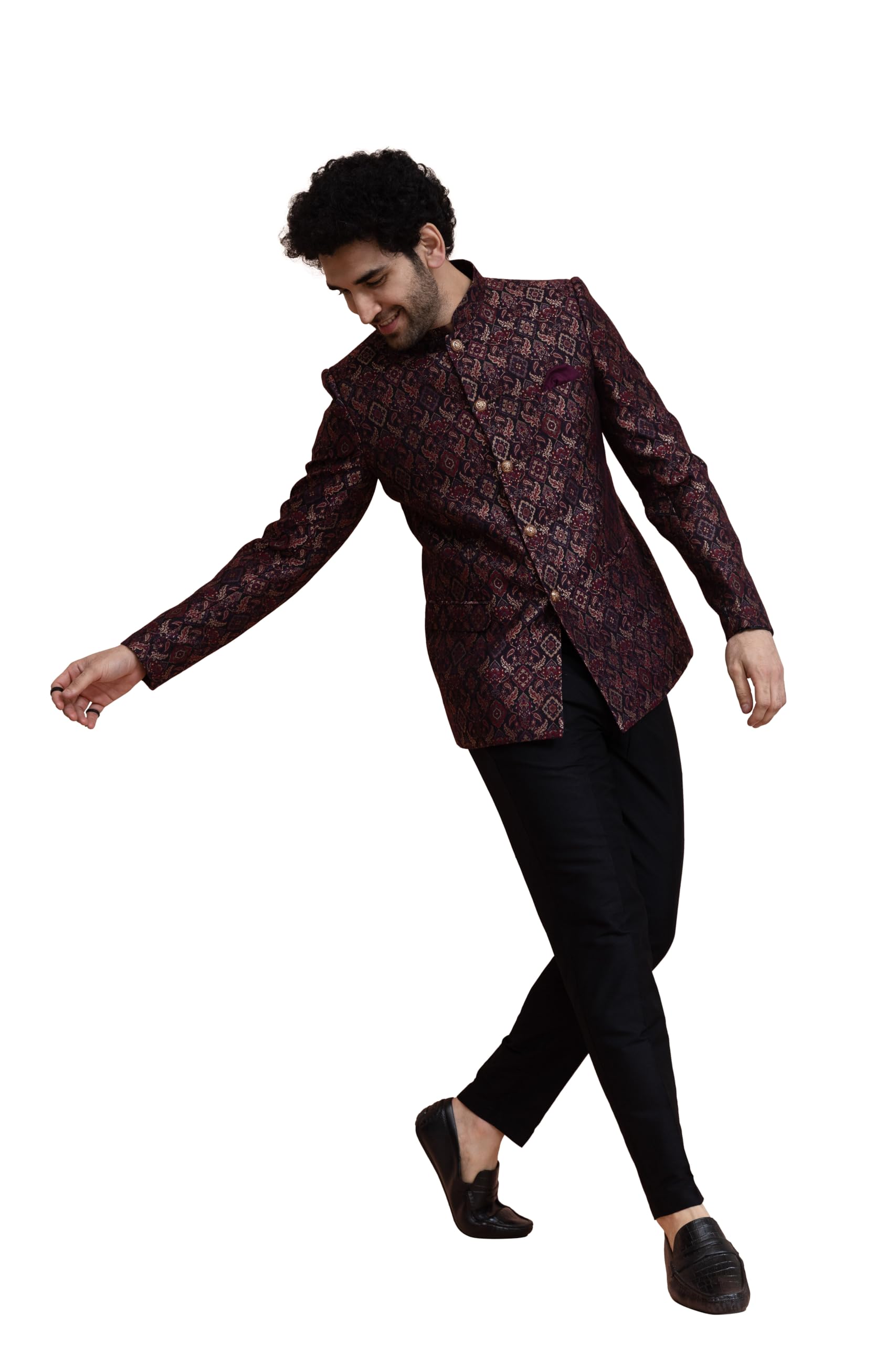 kisah Men Maroon Ethnic Motifs Bandhgala Trouser Set-picture-44