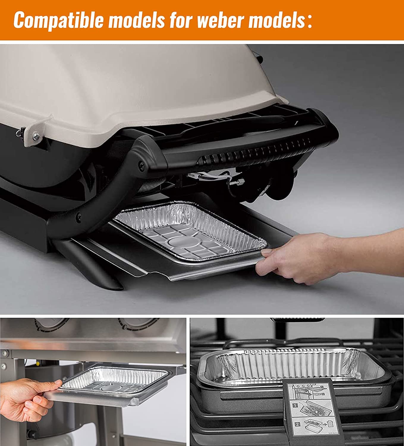 NUPICK Paquete de 55 sartenes de goteo 6415 compatibles con Weber Spirit Series, Genesis Series, parrillas de la serie Q, bandejas de grasa desechables de papel de aluminio, 8.5 x 6 pulgadas