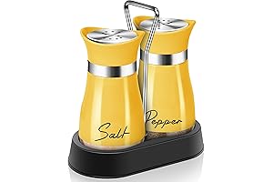 Personalized Yellow Salt and Pepper Shaker Set with Holder