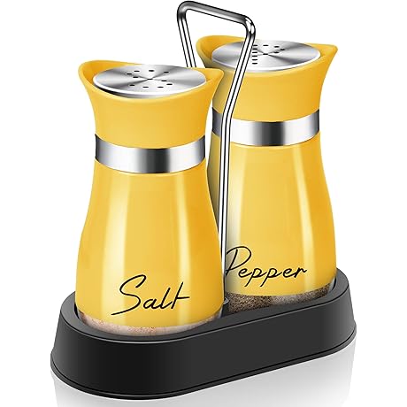 Personalized Yellow Salt and Pepper Shaker Set with Holder