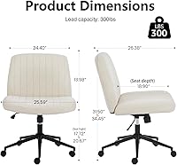 Vista 2 de DUMOS Criss Cross Chair with Wheels, Wide Cross Legged Office Desk Vanity Chairs, Fabric Armless Adjustable Swivel Chairs for Home Computer Task