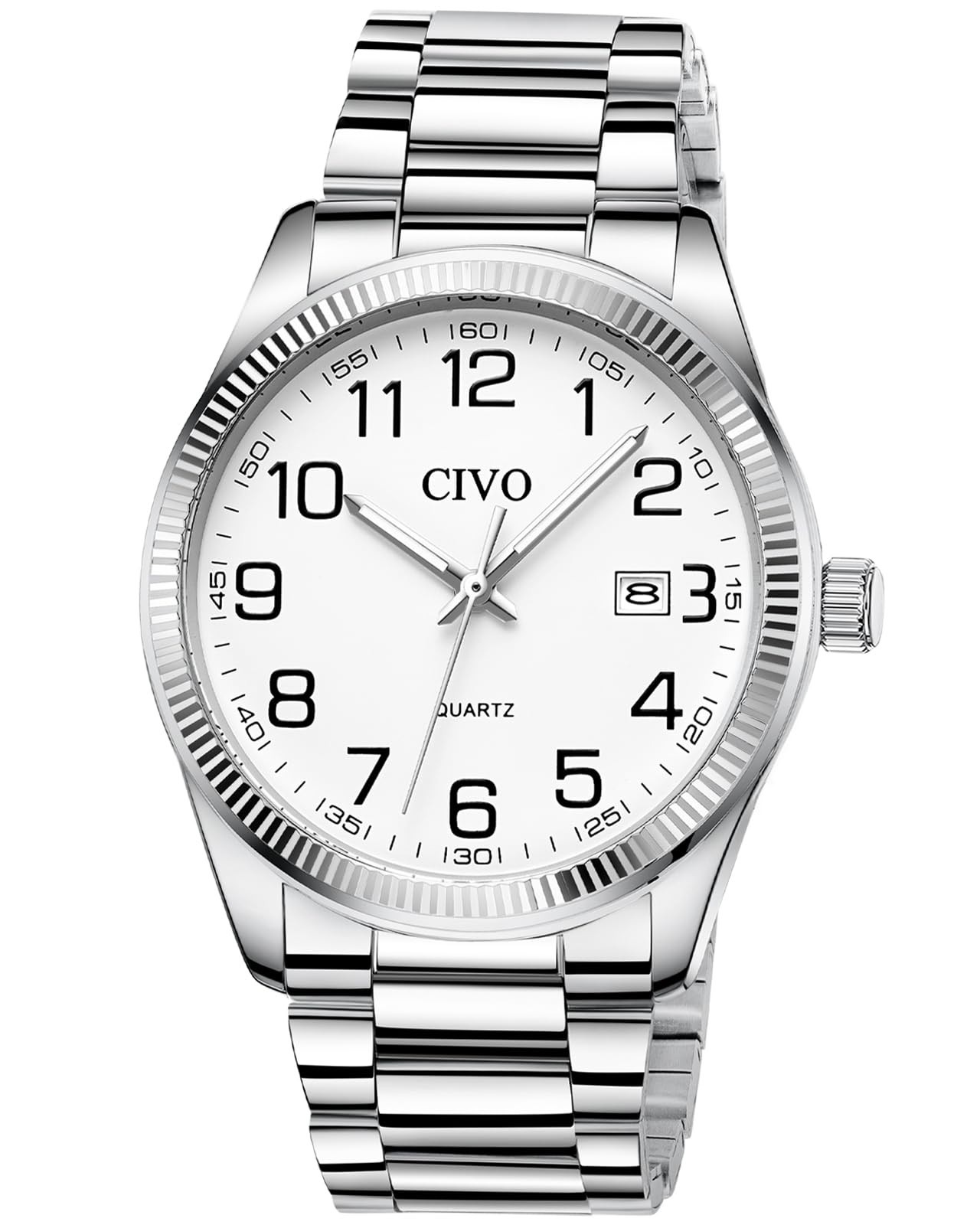 CIVO Silber Herrenuhr Leicht Lesbar: Edelstahl Analog Großes Zifferblatt Wasserdicht - Geschenk für Senioren mit Sehschwäche