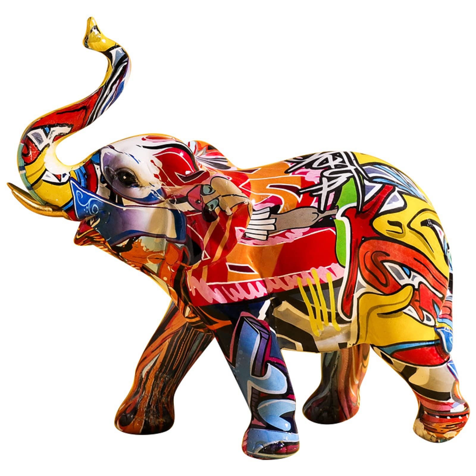 EdirFtra Colourful Graffiti Elephant Sculptures, Graffiti Art Standing Elephant Statue Ornament, Abstract Resin Splash Color Figurine for Collectible Figure Home Decor