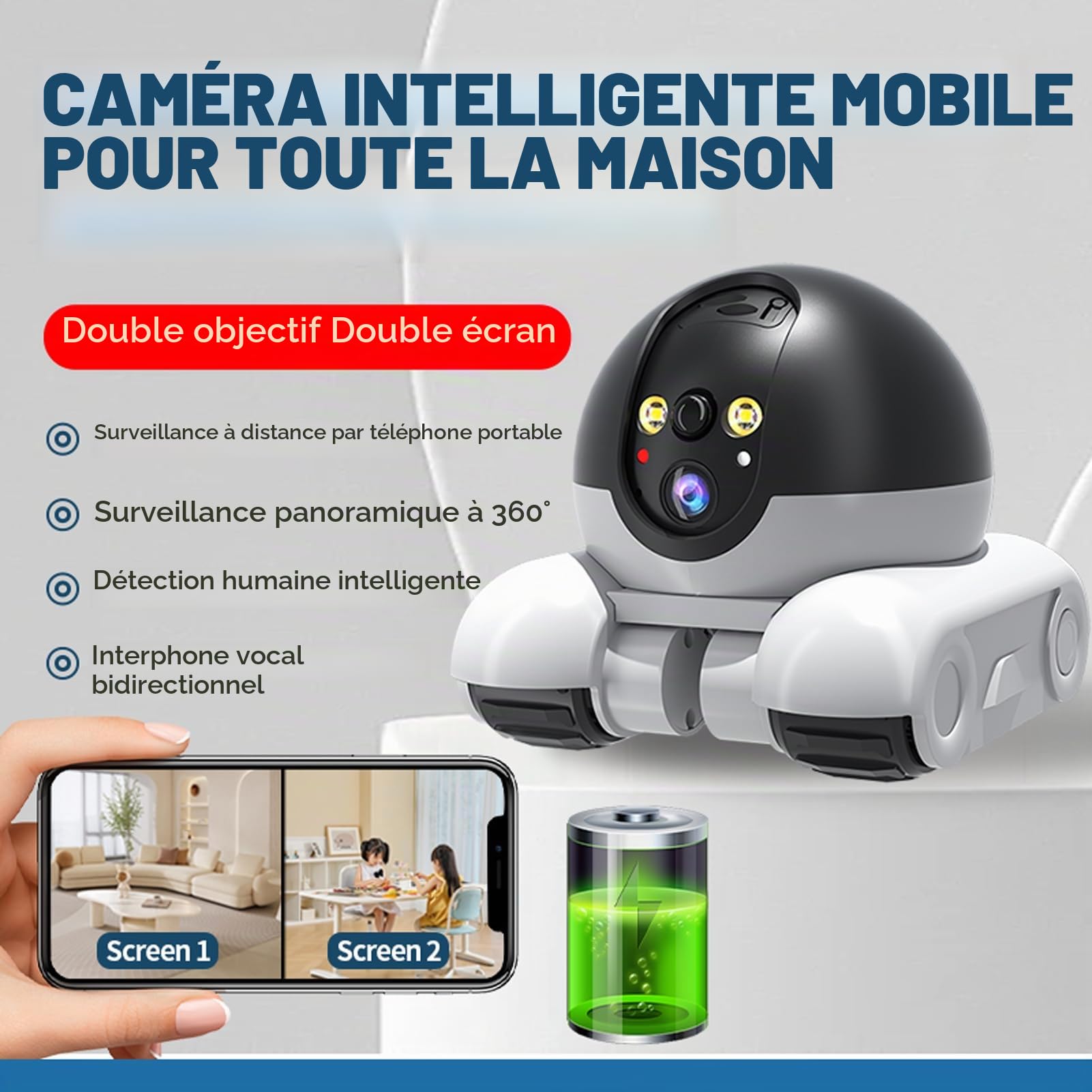 Caméra pour Animaux de Compagnie ,Caméras Mobile D'intérieur 1080P,2 Voies de Communication,Détection de Mouvement,Vision Nocturne,Caméra Mobile sans fil avec Télécommande APP pour Chats et Chiens
