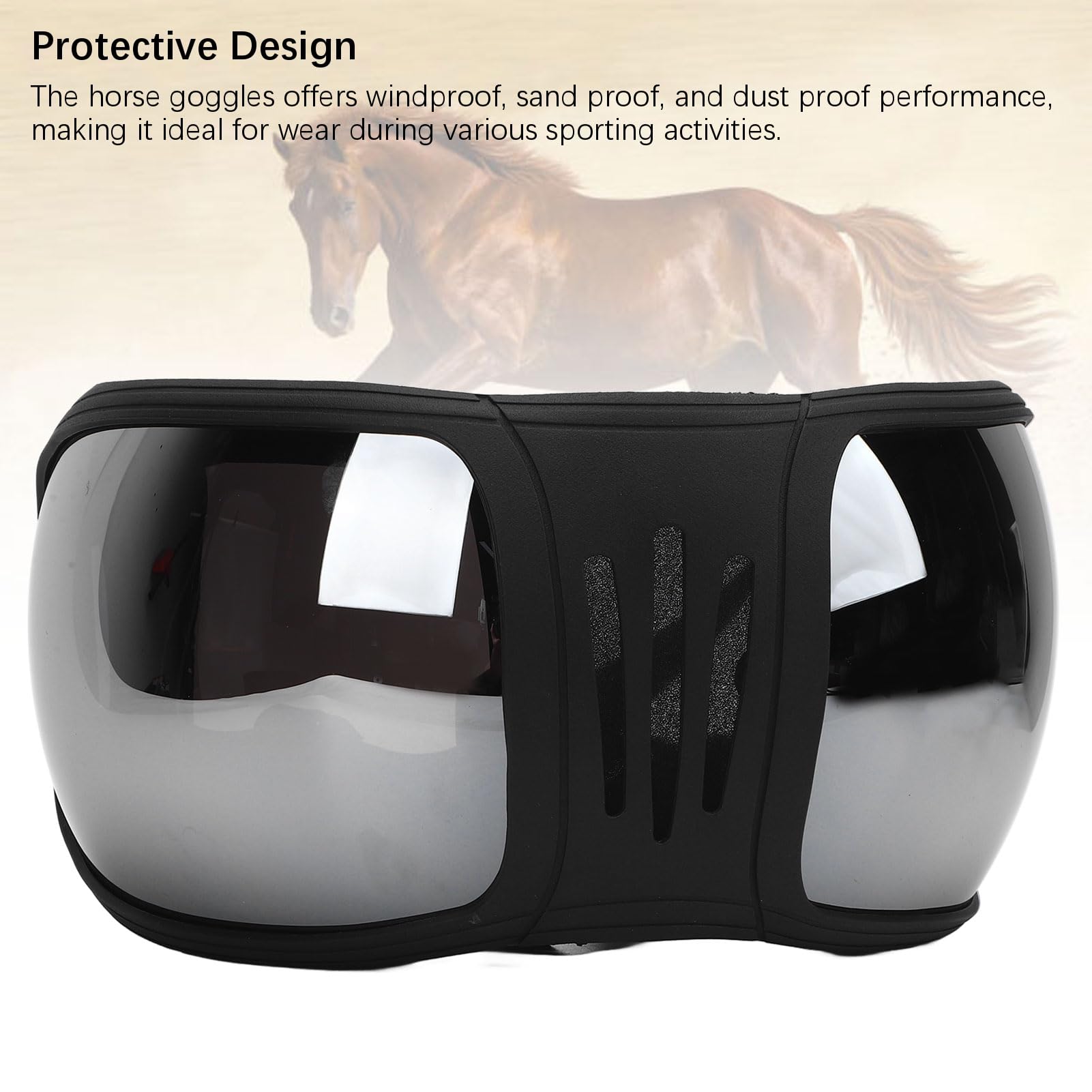 Socobeta Gafas para Caballos, Material Plástico Correa Ajustable Diseño Protector Gafas Deportivas para Caballos para Suministros de Arneses