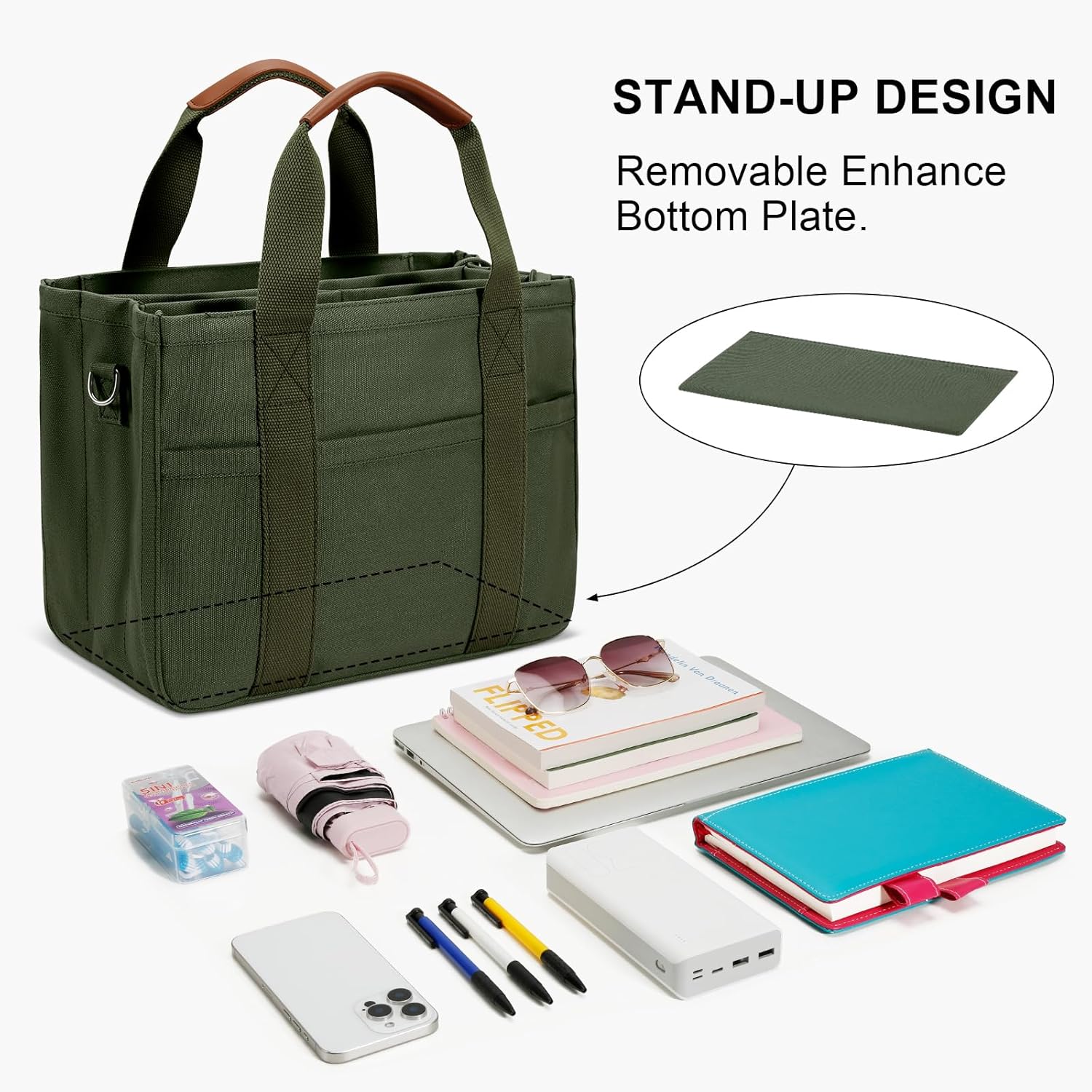 KKXIU Canvas Tote Bag for Women with Zipper and Compartments Crossbody Large Bible Messenger Purse Bag With Pockets | Canvas, with Zipper, and Compartments, Large, Bible, With Pockets - Image 5