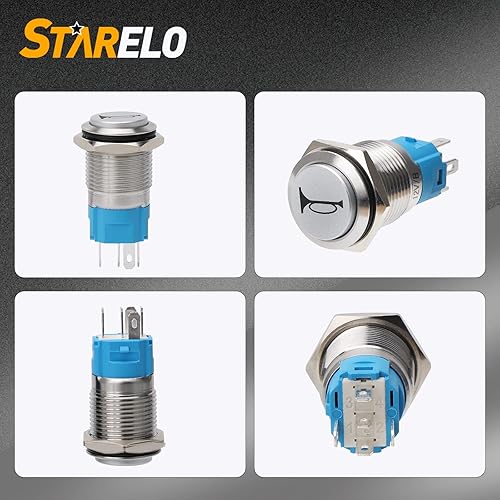 Miniatura 3 de STARELO Interruptor de botón momentáneo de bocina de altavoz de 0.630 in 12 V 58 pulgadas, orificio de montaje 1NO 1NC SPDT con enchufe de