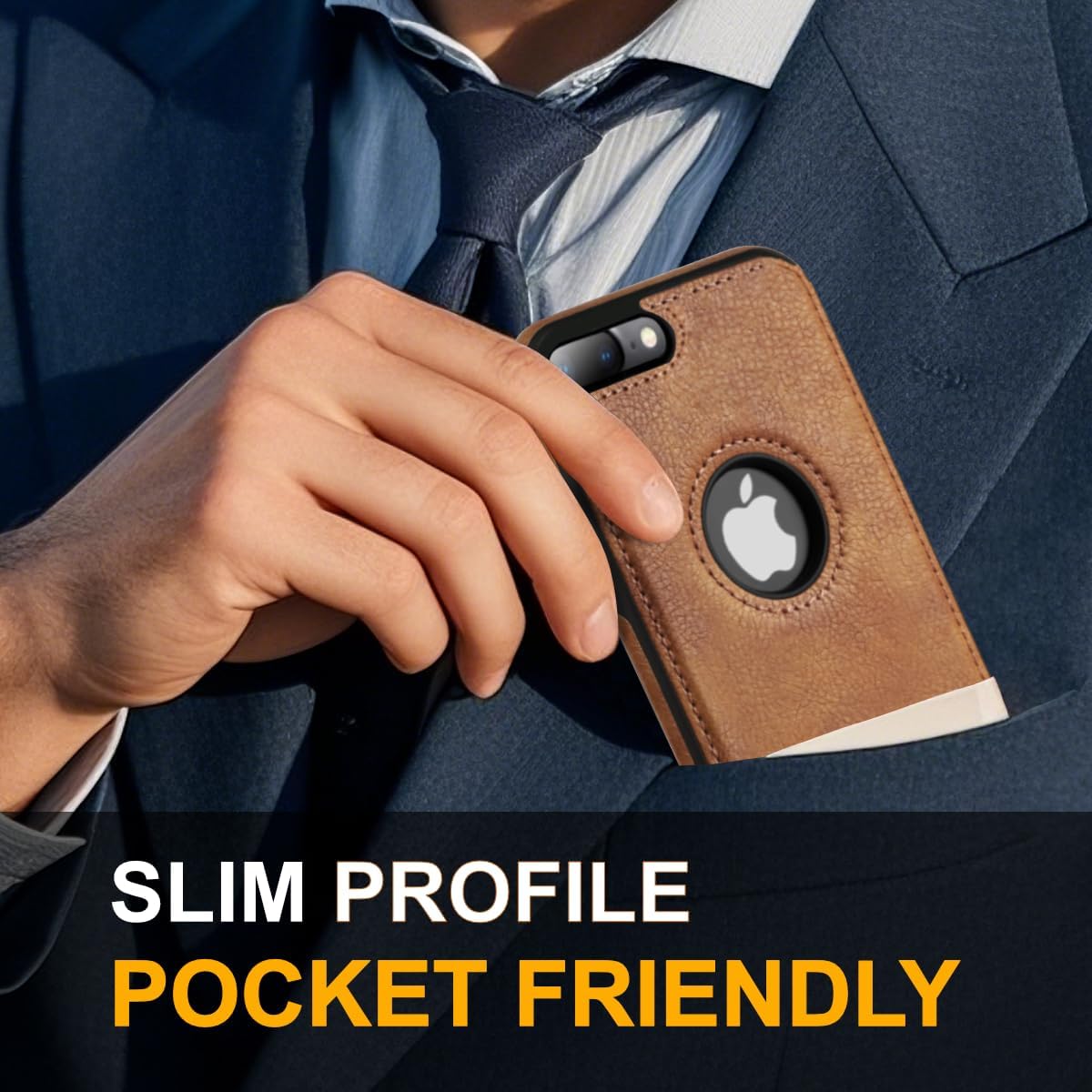 Design Compatible with iPhone 7 Plus & iPhone 8 Plus Case Luxury Leather Business Vintage Slim Non-Slip Soft Grip Shockproof Protective Cover 5.5 Inch (Brown) - Image 5