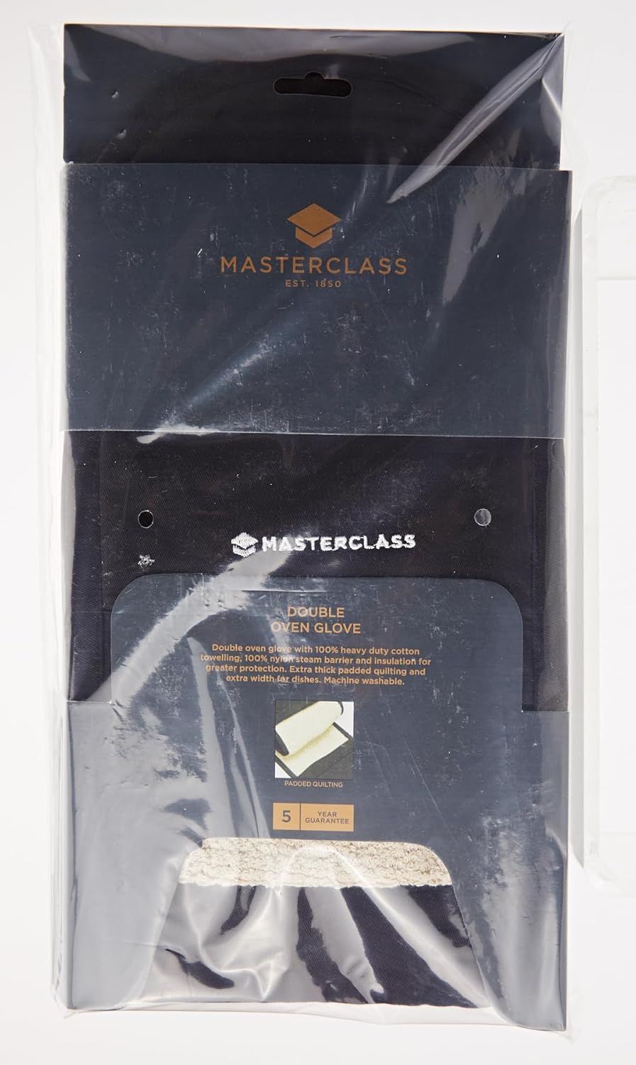 MasterClass Double Oven Gloves, Heavy Duty Cotton with Heat Resistant Quilted Interior, Black, One Size Fits All