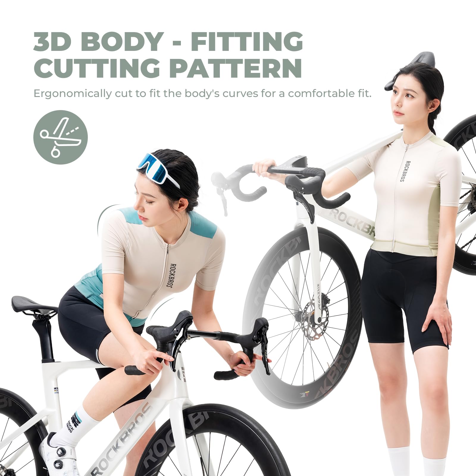 ROCKBROS Fahrradtrikot Damen Sommer Kurzarm Atmungsaktiv Radtrikot, Frauen Fahrrad Trikots mit 3 Rückentaschen, Radsport-Shirt Radfahren Rennrad Top Shirts