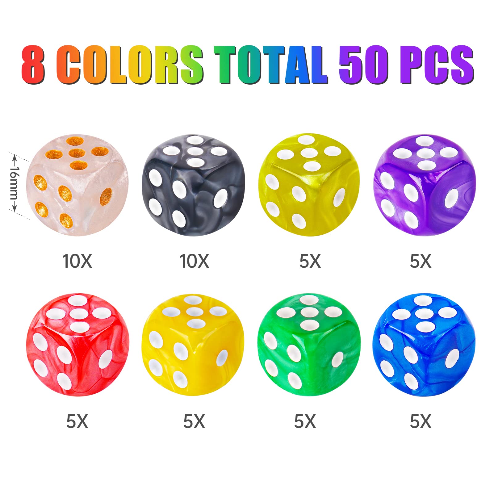 Snapklik.com : NiToy 50-Pack Pearl Colors 16MM Round Corner Game Dice ...