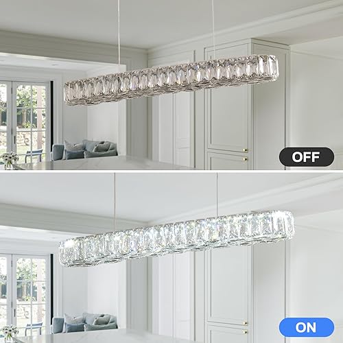 Miniatura 4 de Candelabro de cristal moderno colgante para comedor, lámpara LED de altura ajustable para cocina, isla, sala de estar, dormitorio (blanco frío, 6500