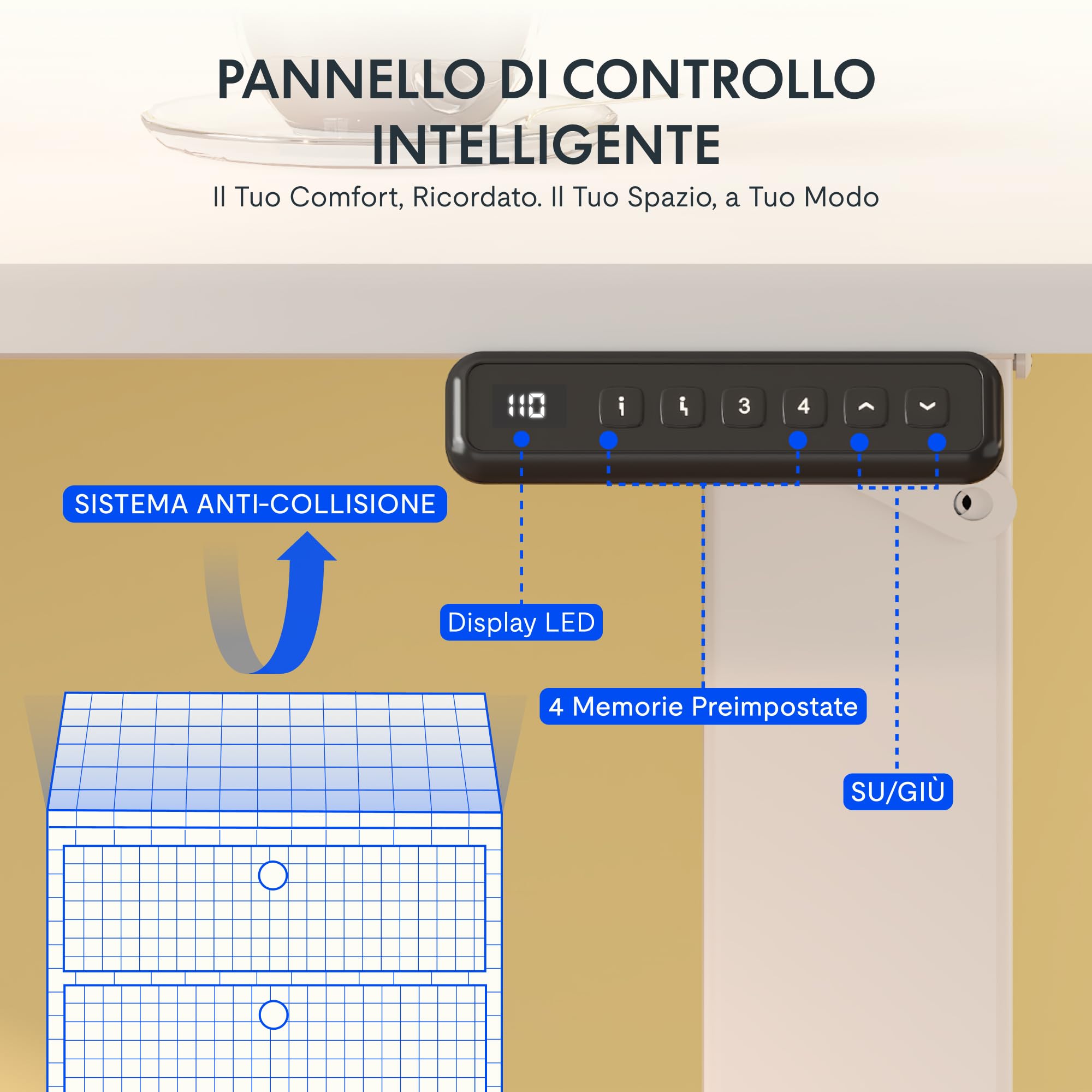 FLEXISPOT Scrivania Regolabile in Altezza 120x60 cm, Piano Unico FSC, 4 Memorie, Anticollisione con Ritorno Automatico, 2 Ganci, Portaoggetti e Gestione Cavi
