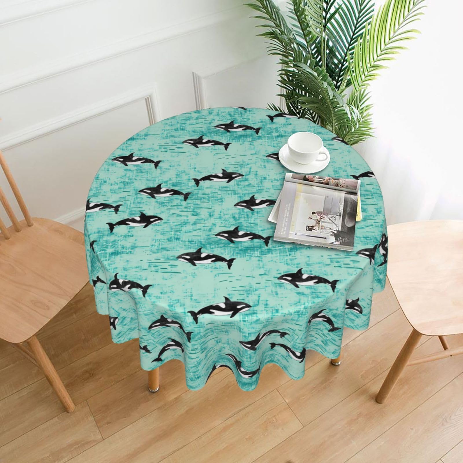 WHJSHOP Pacific Ocean whale Prints Round Decorative Tablecloth 60in – High-Grade Polyester Throw Cover for Dining Table Protection & Elegant Home Decor