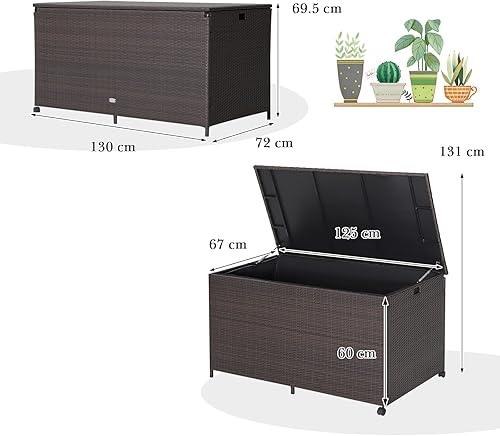 Miniatura 6 de Giantex Caja de mimbre para exteriores, caja de almacenamiento de 133 galones con tapa, forro impermeable y ruedas universales, contenedor de