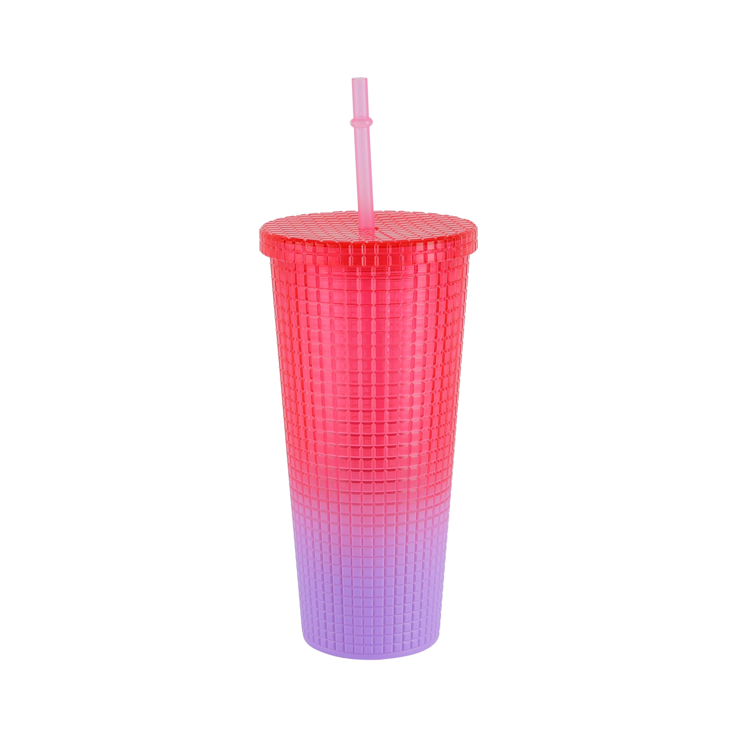 Royalford 700ml Modern Insulated Tumbler with Straw & Lid RF12152 Hot and Cold Stainless Steel for Water, Iced Tea or Coffee, Smoothie Color Gradient 24oz