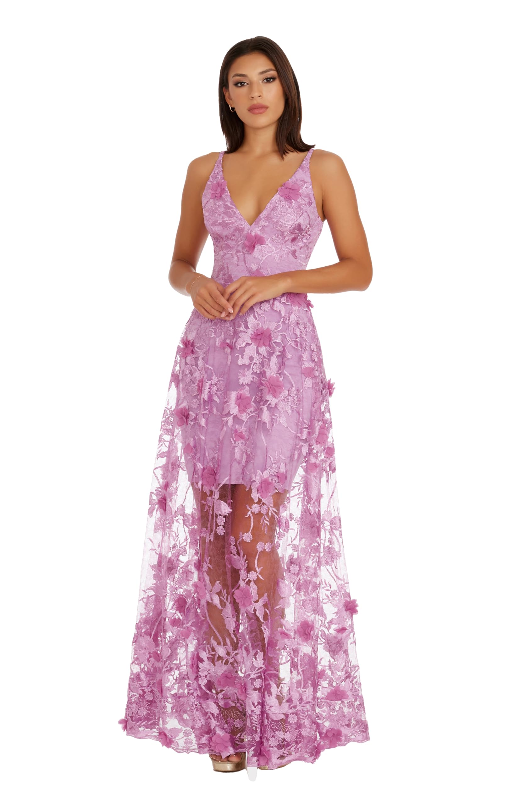 Dress the Population Women's Sidney Sleeveless Plunge Neckline Fit and Flare Maxi Dress: Small Lavender