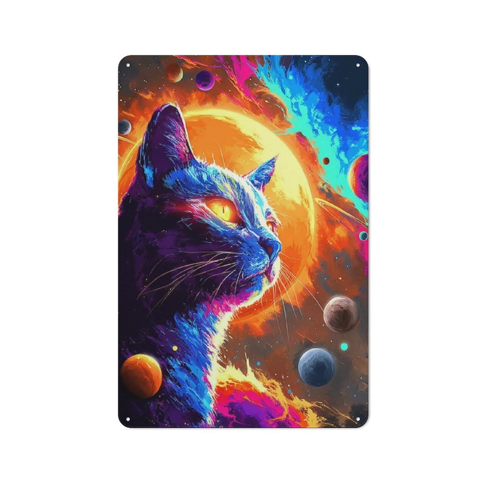 Junmoney Galactic Cat Cosmic Artwork Rustic Metal Plaque 30X20cm For Hobby Room Or Studio, For Creative Interior Collectors