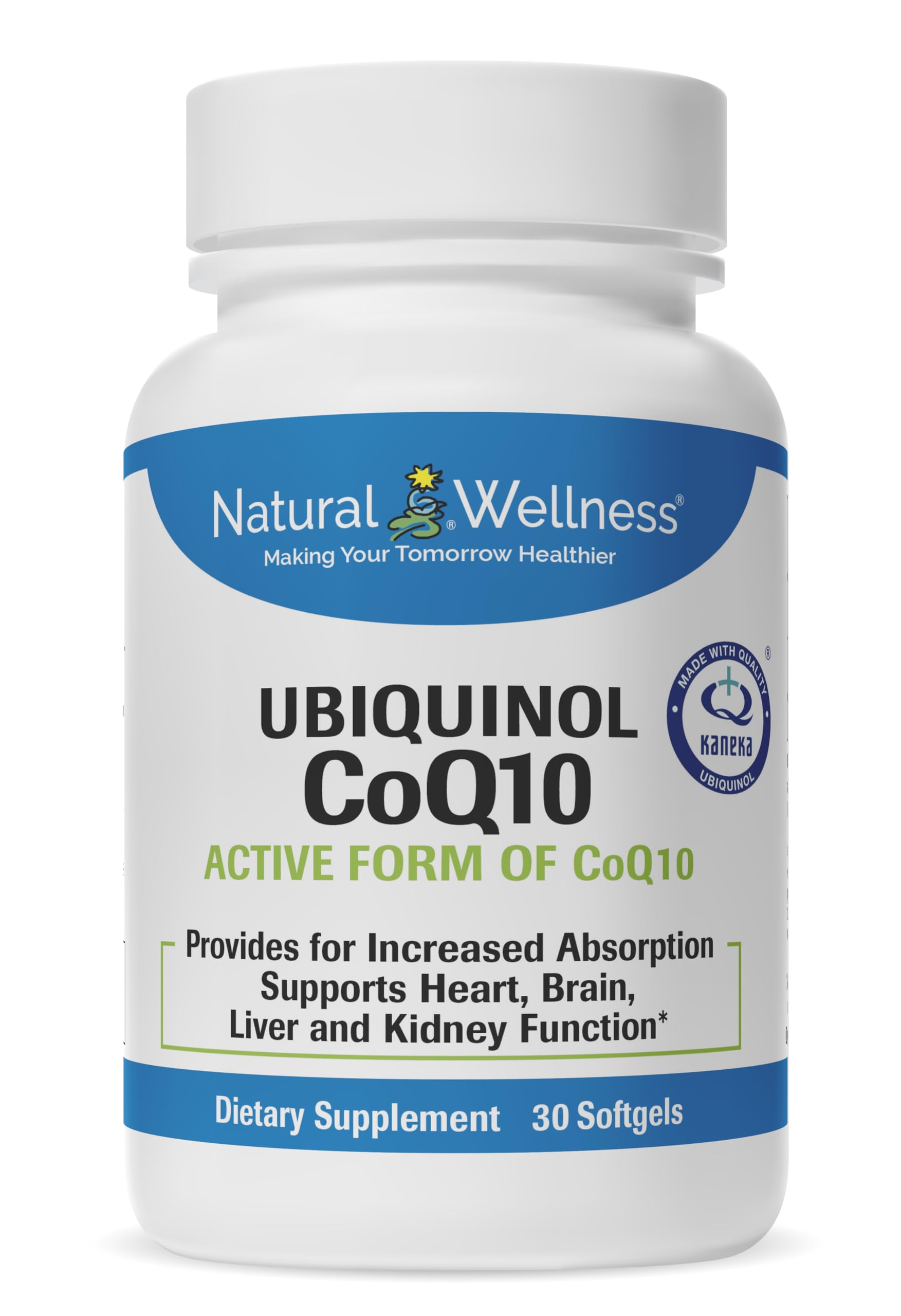 Natural WellnessUbiquinol CoQ10 100mg – High Absorption CoQ10 Supplement for Heart Health, Energy & Cellular Function – Antioxidant Ubiquinol Softgels – Non-GMO, Gluten-Free, 30 Count