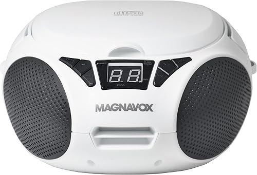 Miniatura 5 de Magnavox MD6924-WH Boombox de CD portátil de carga superior con radio estéreo AMFM en blanco y negro  Compatible con CD-RCD-RW  Pantalla LED  Puerto