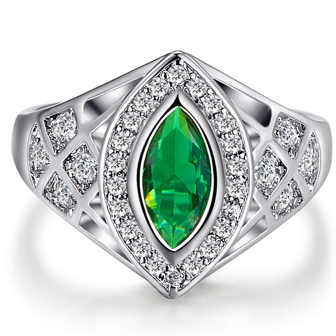 Emsione 925 Sterling Silver Plated Cubic Zirconia Marquise Cut CZ Halo Band Ring Wedding Engagement Eternity Ring for Women Men