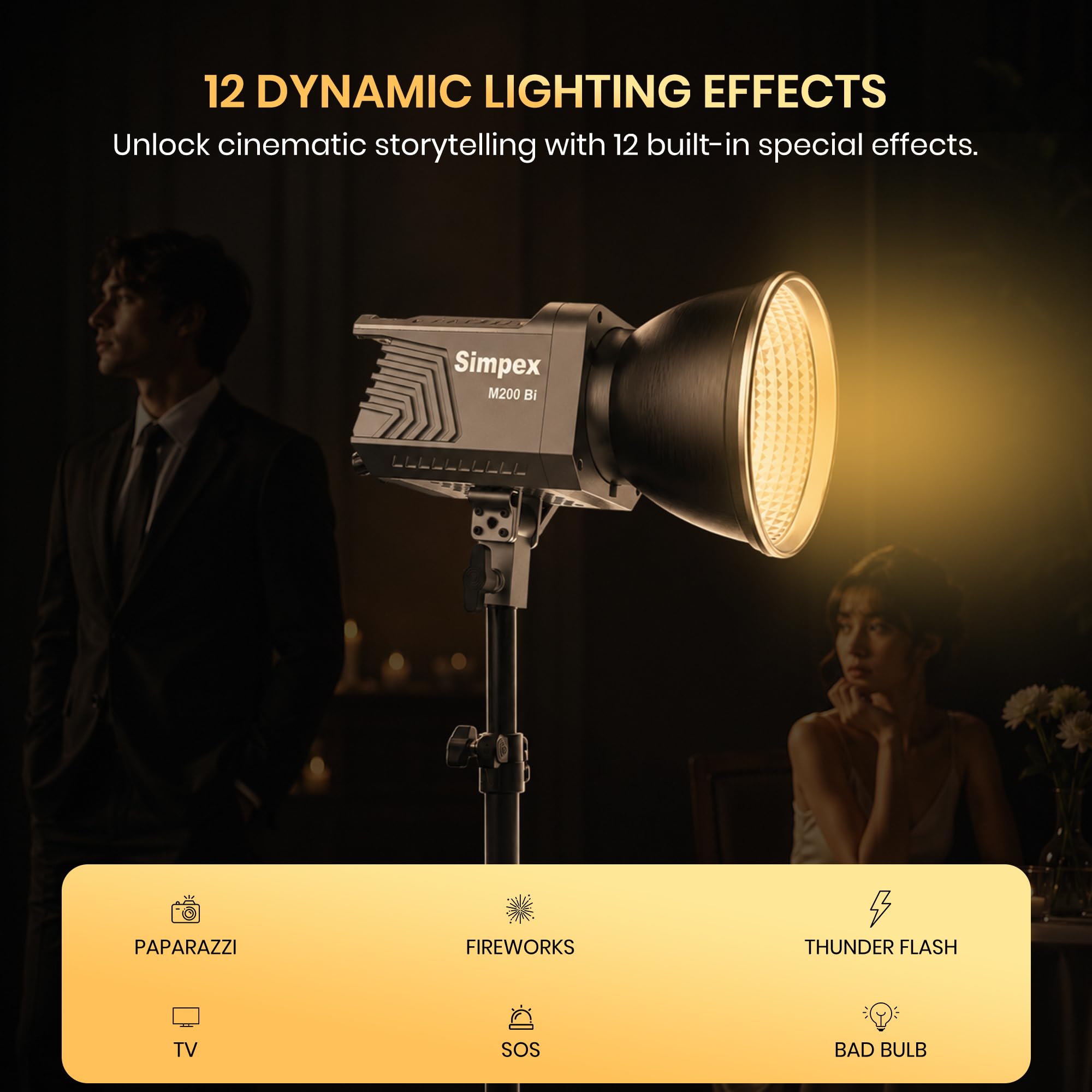 Simpex M-200Bi, 200W Dual Color Continuous LED Light with 18CM Reflector & Infrared Remote, AC Power, 2700K-6500K Color Temperature Control, Huge Display,CRI-95 Plus, Ideal for Video Shooting(Black) — Amazon image 8