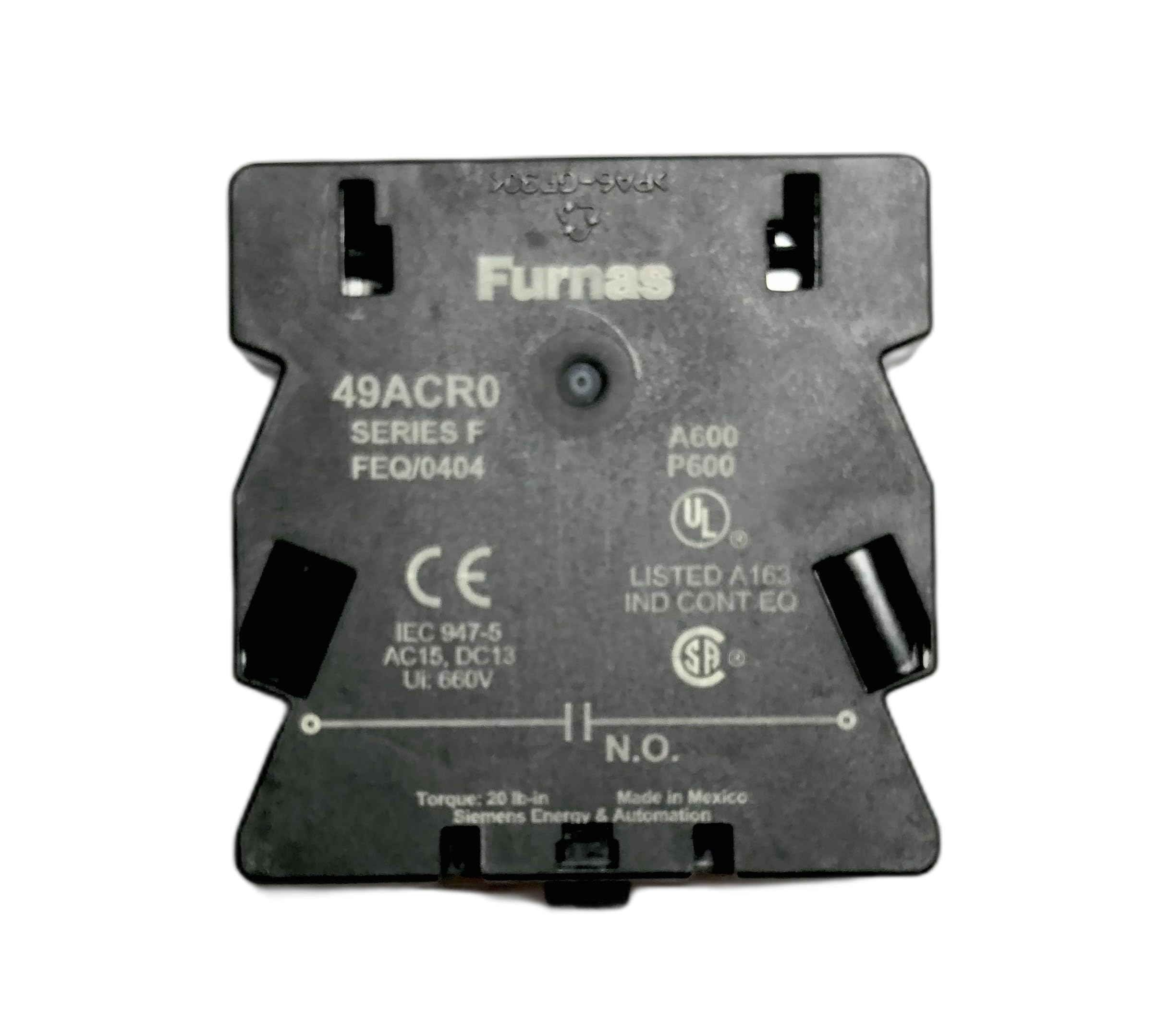 FURNAS ELECTRIC CO 49ACR0 30-60 AMP, Auxiliary Contact, 660 V, Side Mount, 6 AMP, 1 Normally Open