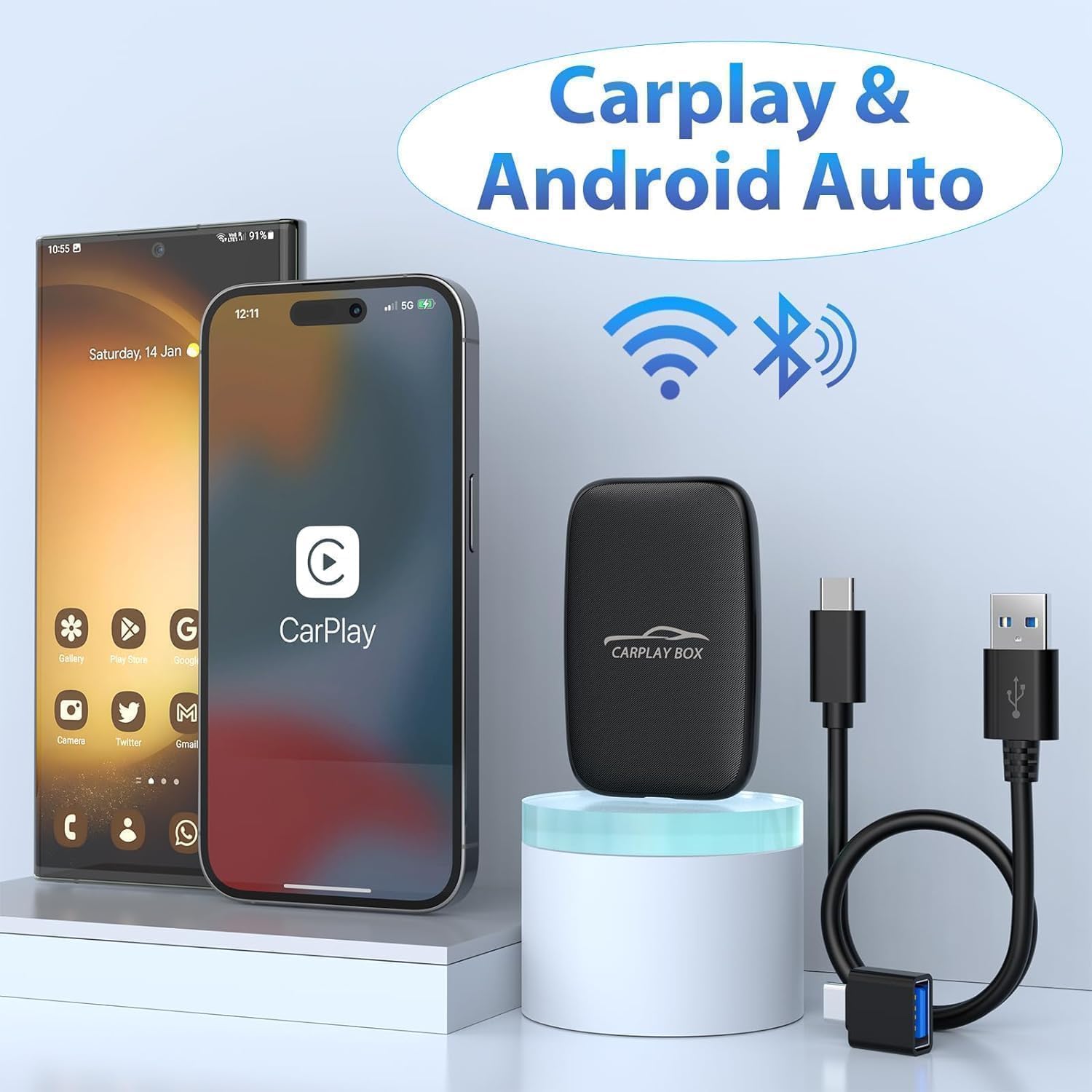 5-in-1 Wireless Android Auto & CarPlay Adapter (2026), unterstützt Netflix/Youtube/TF, Plug & Play, einfache Einrichtung, Magic Video Box für OEM CarPlay/Android Auto Fahrzeuge mit Kabel