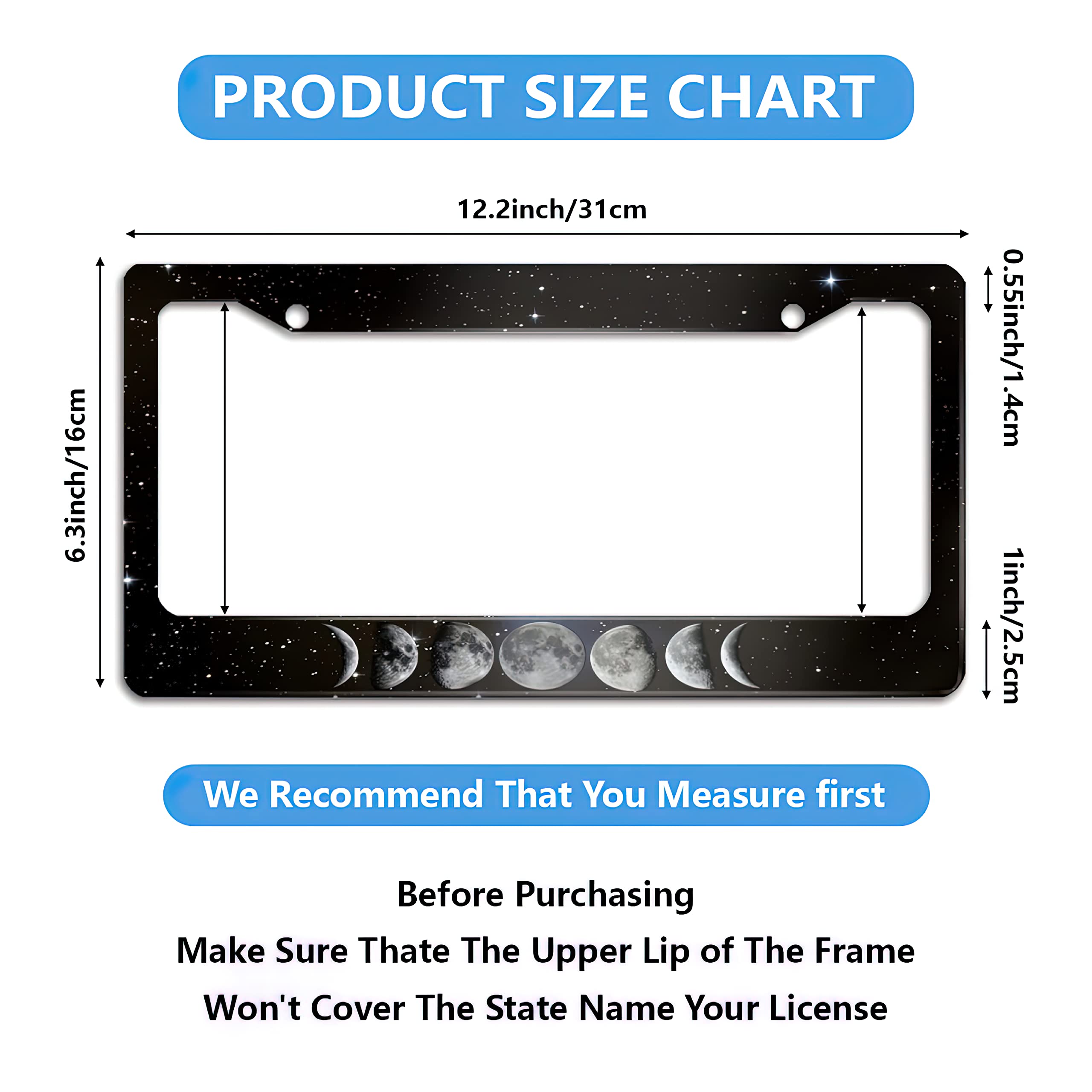 Larkverk License Plate Frame Decorative Aluminum Car Tag Cover Frames Stainless Metal License Plate Holder for Women Men Auto Accessories 2 Holes US Standard 12''x6''