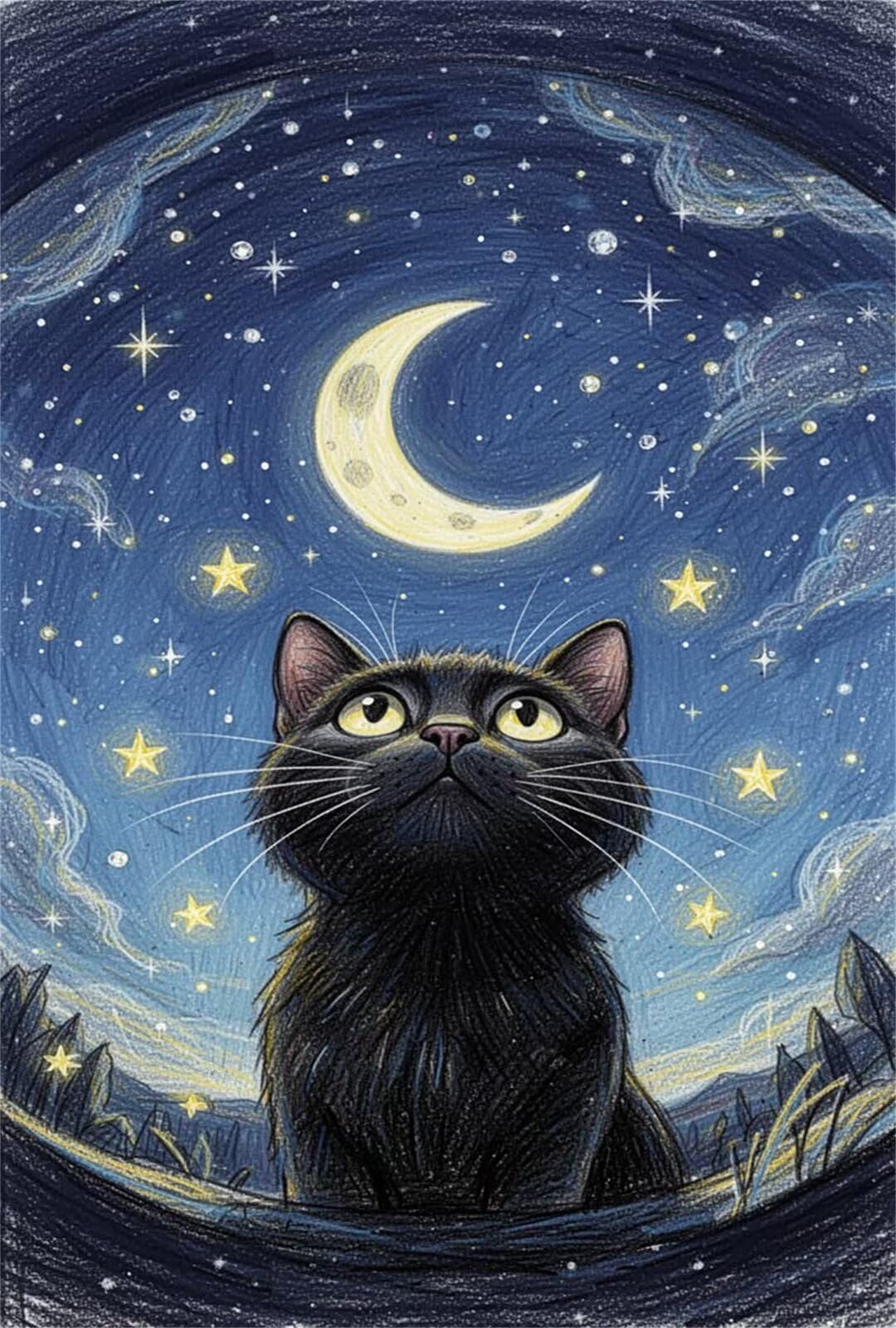 Puzzle de 1500 Piezas para Adultos - Gato Noche Estrellada - Rompecabezas Premium con Reverso de Letras para Clasificación, Regalo de Gama Alta para Aficionados, 87x57 cm