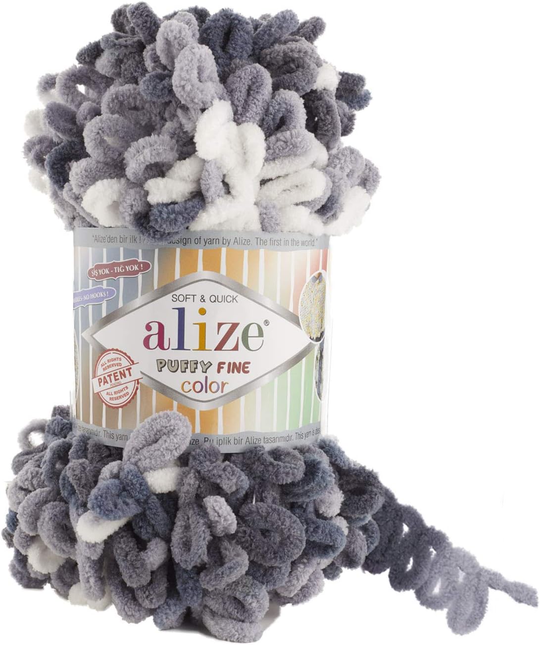 Alize Puffy Fine Color Baby Blanket Yarn - Lot of 5 Skeins, 500gr, 50yds, 100% Micropolyester Soft Super Chunky Bulky Woven Worested for Hand Knitting (5925)